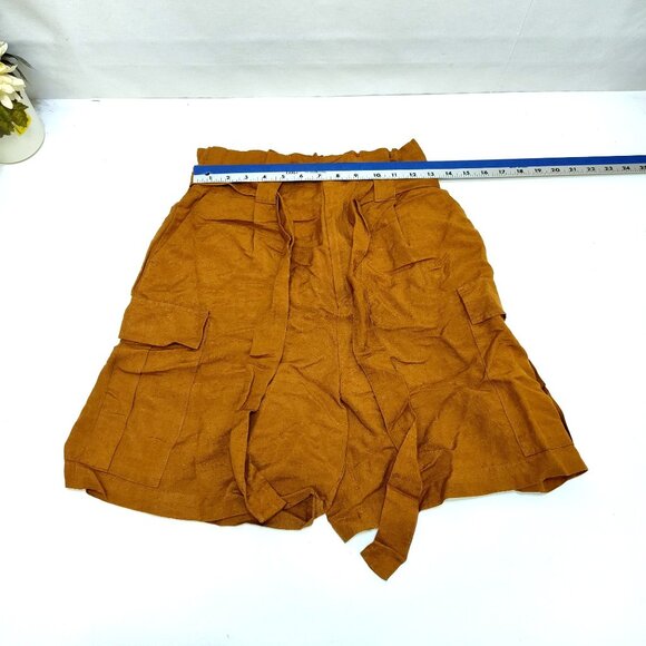 A New Day Oversized Paperbag Baggy Cargo Short Drawstring Rust Small Linen Blend - Picture 3 of 6